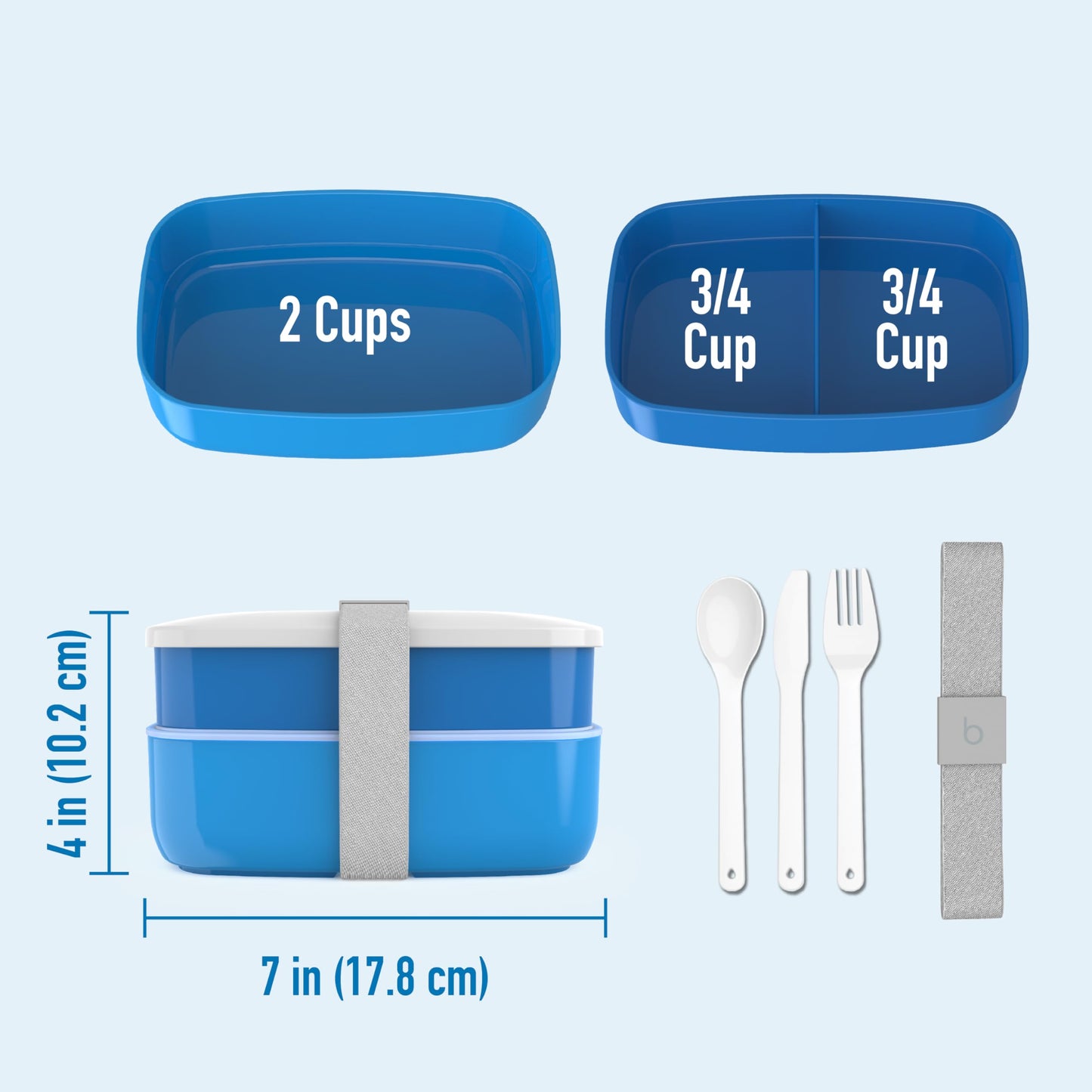 Bentgo® Classic - Adult Bento Box, All-in-One Stackable Lunch Box Container with 3 Compartments, Plastic Utensils, and Nylon Sealing Strap, BPA Free Food Container (Blue)