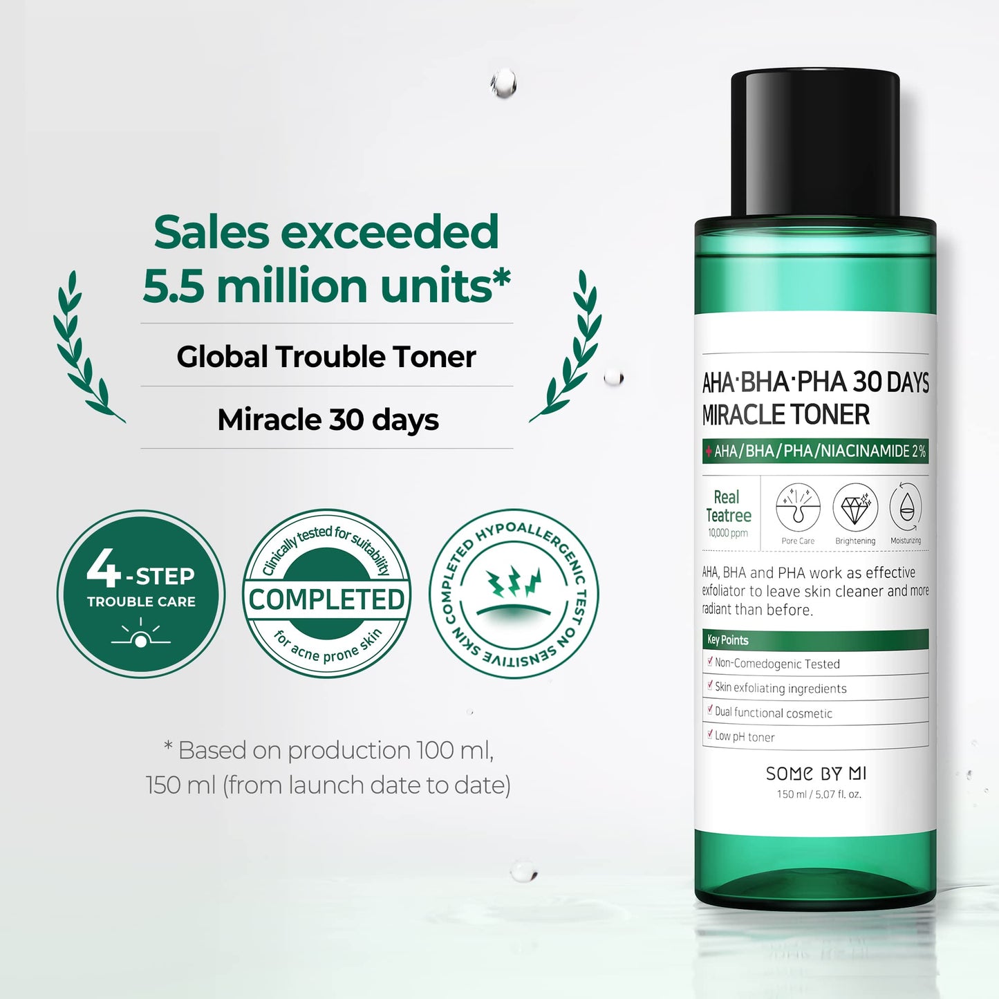 SOME BY MI AHA BHA PHA 30 Days Miracle Toner - 5.07Oz, 150ml - Made from Tea Tree Leaf Water for Sensitive Skin - Mild Exfoliating Daily Face Toner - Acne, Sebum and Oiliness Care - Korean Skin Care