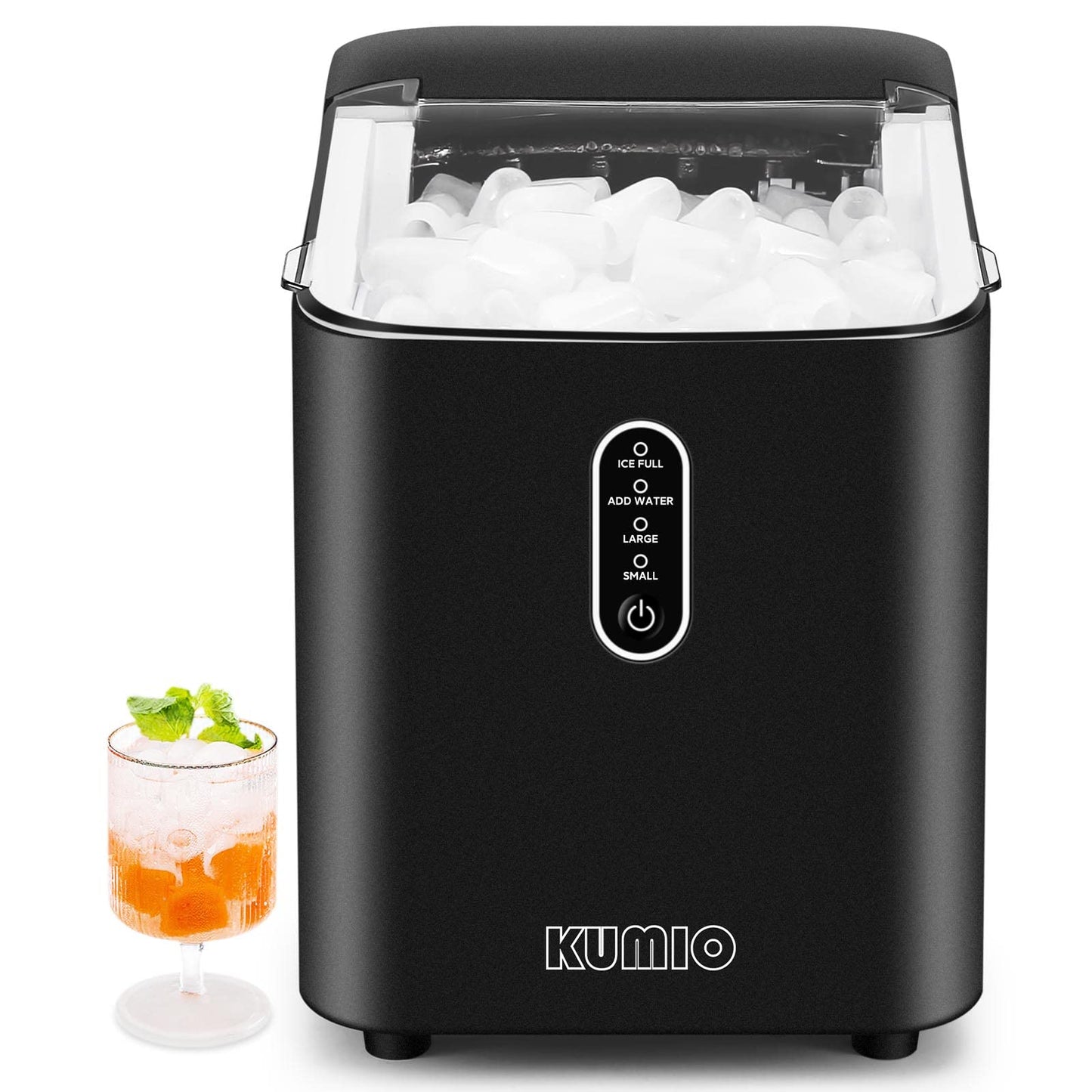 KUMIO Ice Makers Countertop, Portable Ice Maker with Self-Cleaning, 8 Cubes/9 Mins, 26.5Lbs/24Hrs, Ice Machine with Scoop and Basket, 2 Sizes of Bullet Ice for Home Office Bar Party