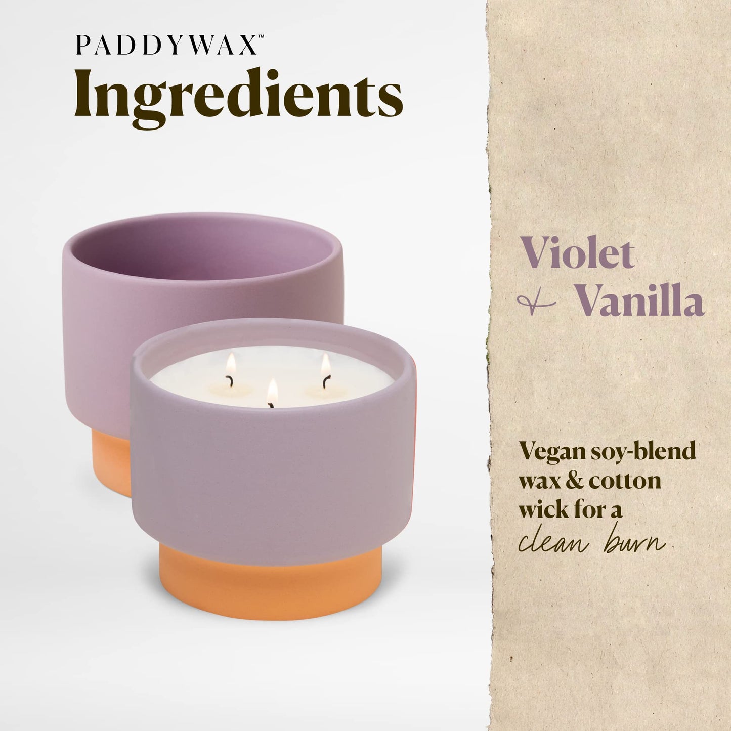 Paddywax Color Block Artisan Hand-Poured Scented Candle, 16-Ounce, Purple/Orange - Violet & Vanilla