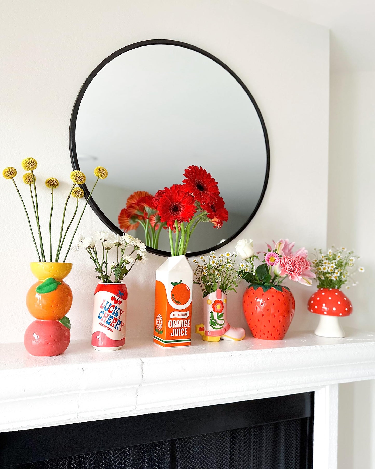 ban.do Vintage Inspired Rise and Shine Decorative Ceramic Vase, Unique Home/Kitchen/Office Accent, Orange Juice