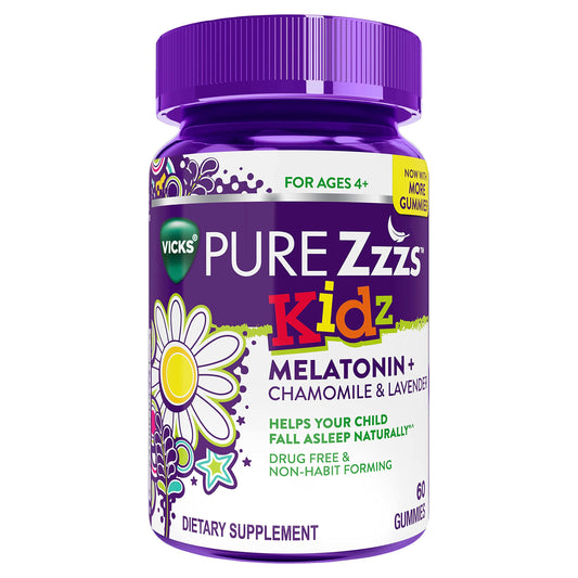 Vicks Pure Zzzs Kidz Melatonin + Chamomile & Lavender Sleep Supplement Gummies, 60 Count
