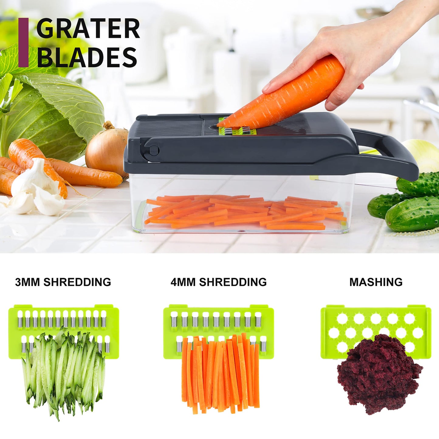 Vegetable Chopper, Onion Chopper, Mandolin Slicer,Pro 10 in 1professional food Choppermultifunctional Vegetable Chopper and Slicer, Dicing Machine, AdjustableVegetable Cutter With Container(grey)