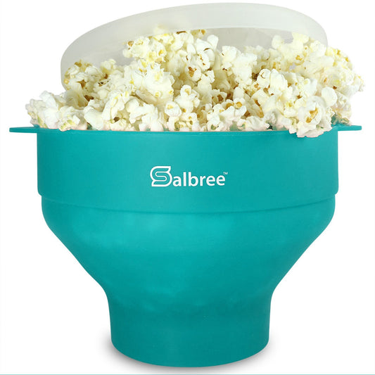 The Original Salbree Microwave Popcorn Popper, Silicone Popcorn Maker, Collapsible Microwavable Bowl - Hot Air Popper - No Oil Required - The Most Colors Available (Aqua)