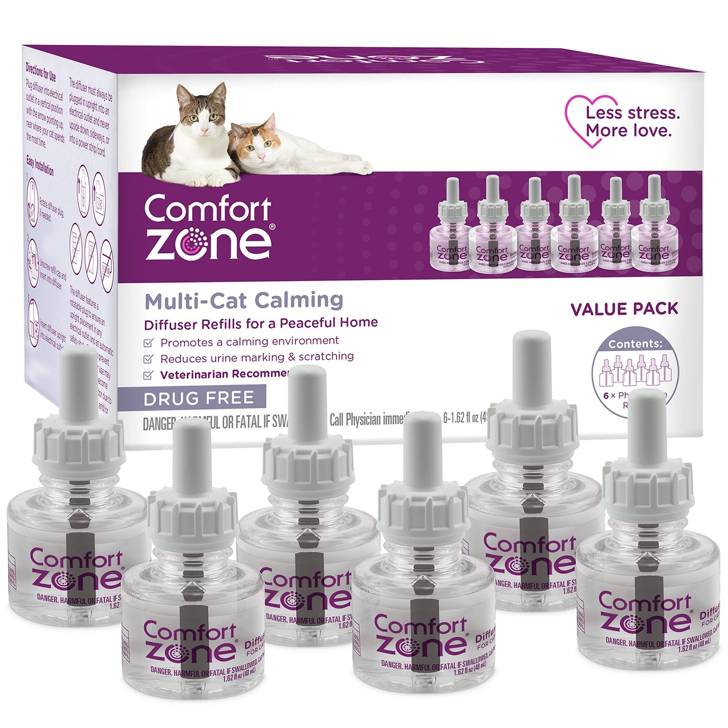 Comfort Zone Multi Cat Calming Diffuser Refills Value Kit: 6 pack; Pheromones to Reduce Cat Fighting, Spraying & Scratching