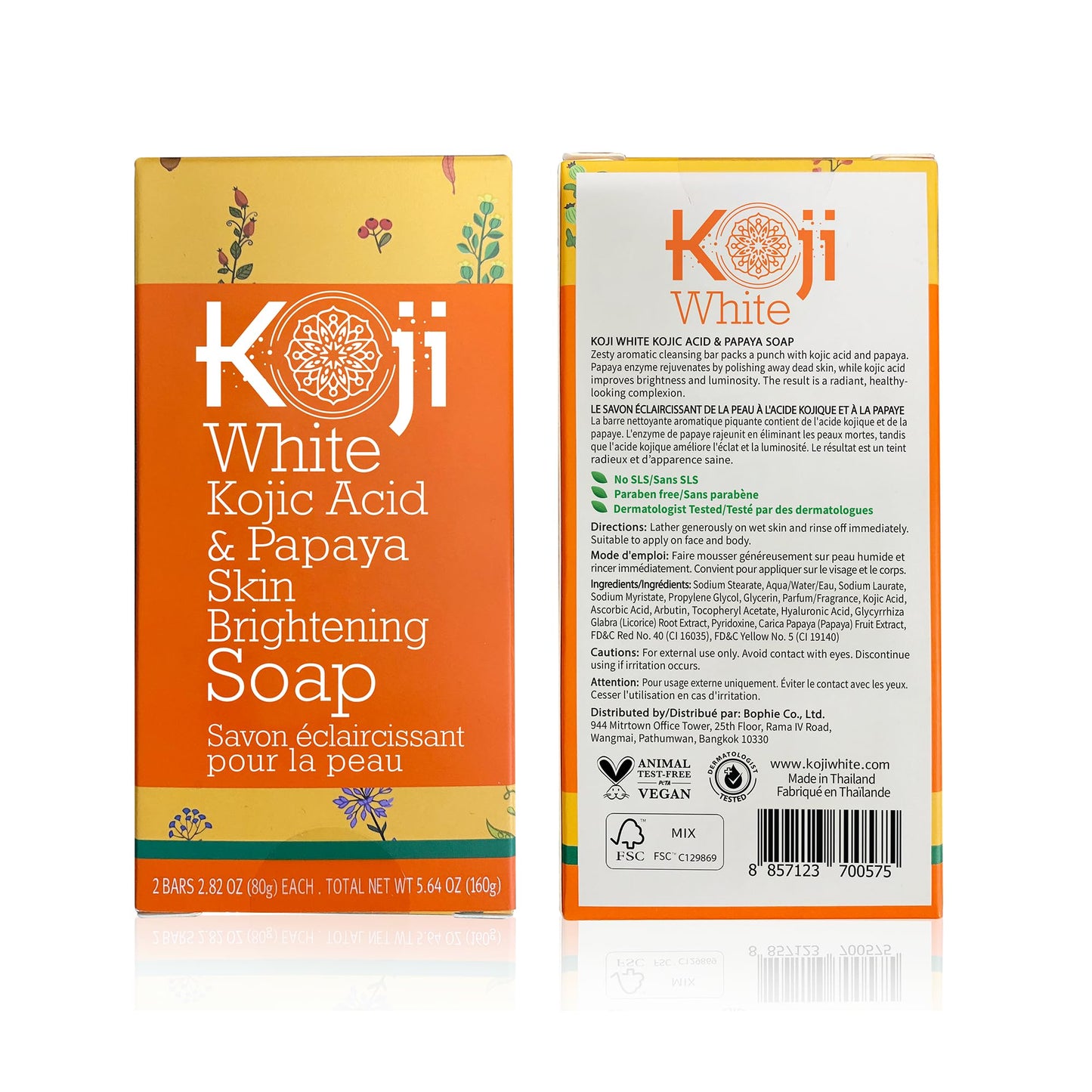 Koji White Kojic Acid & Papaya Skin Brightening Soap, Exfoliating Facial Bar, Radiant Skin, Rejuvenates, Moisturizer, Even Tone Cleansing Bar with Hyaluronic Acid, Vegan Soap, 2.82 oz (2 Bars)