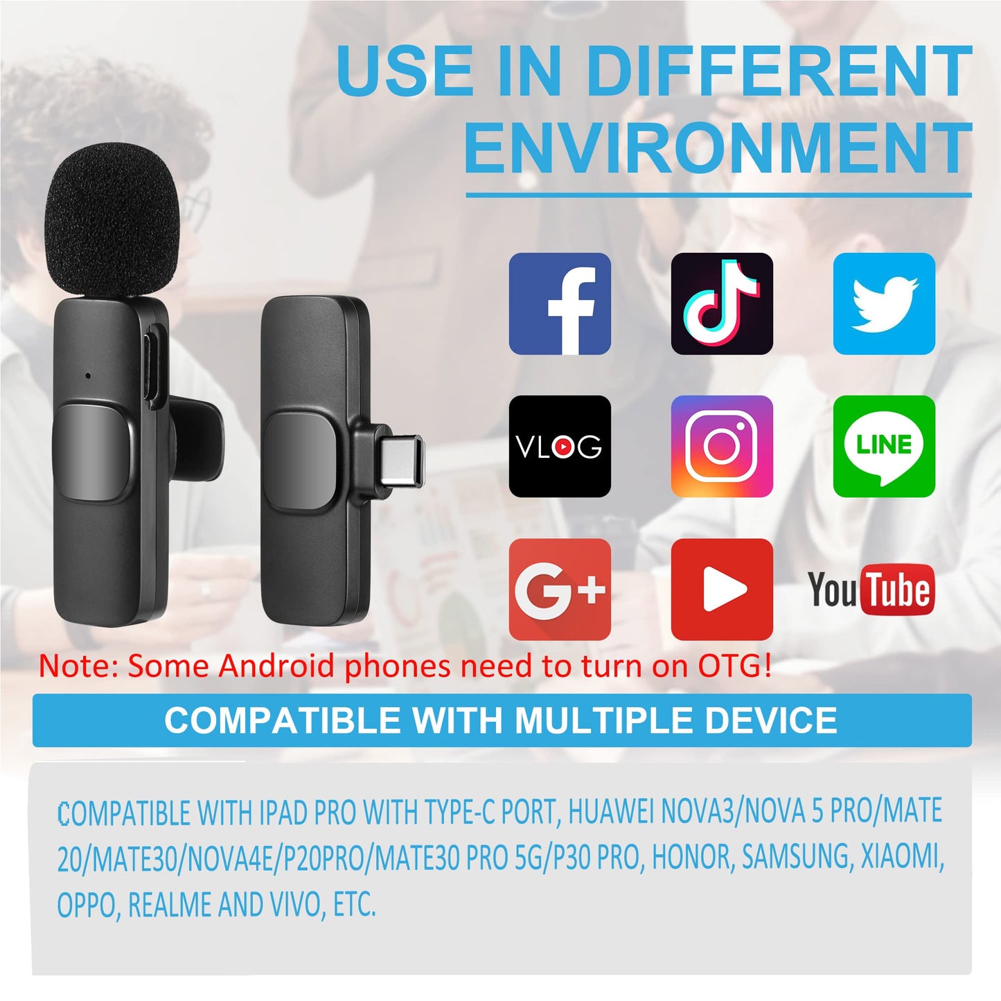 Wireless Lavalier Microphone for Phone(USB-C), Dual Wireless Microphone for Video Recording, Live Stream, Vlog, YouTube, TikTok, Facebook, Zoom - Noise Reduction & Plug-Play(No Need App/Bluetooth)