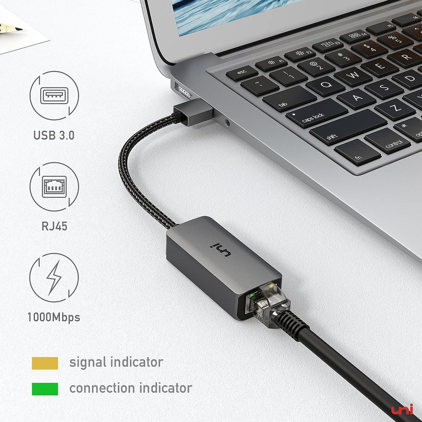 USB to Ethernet Adapter, uni Driver Free USB 3.0 to Gigabit Ethernet LAN Network Adapter, 100/1000 Mbps RJ45 Internet Adapter Compatible with MacBook, Surface, Laptop PC with Windows, XP, Mac/Linux