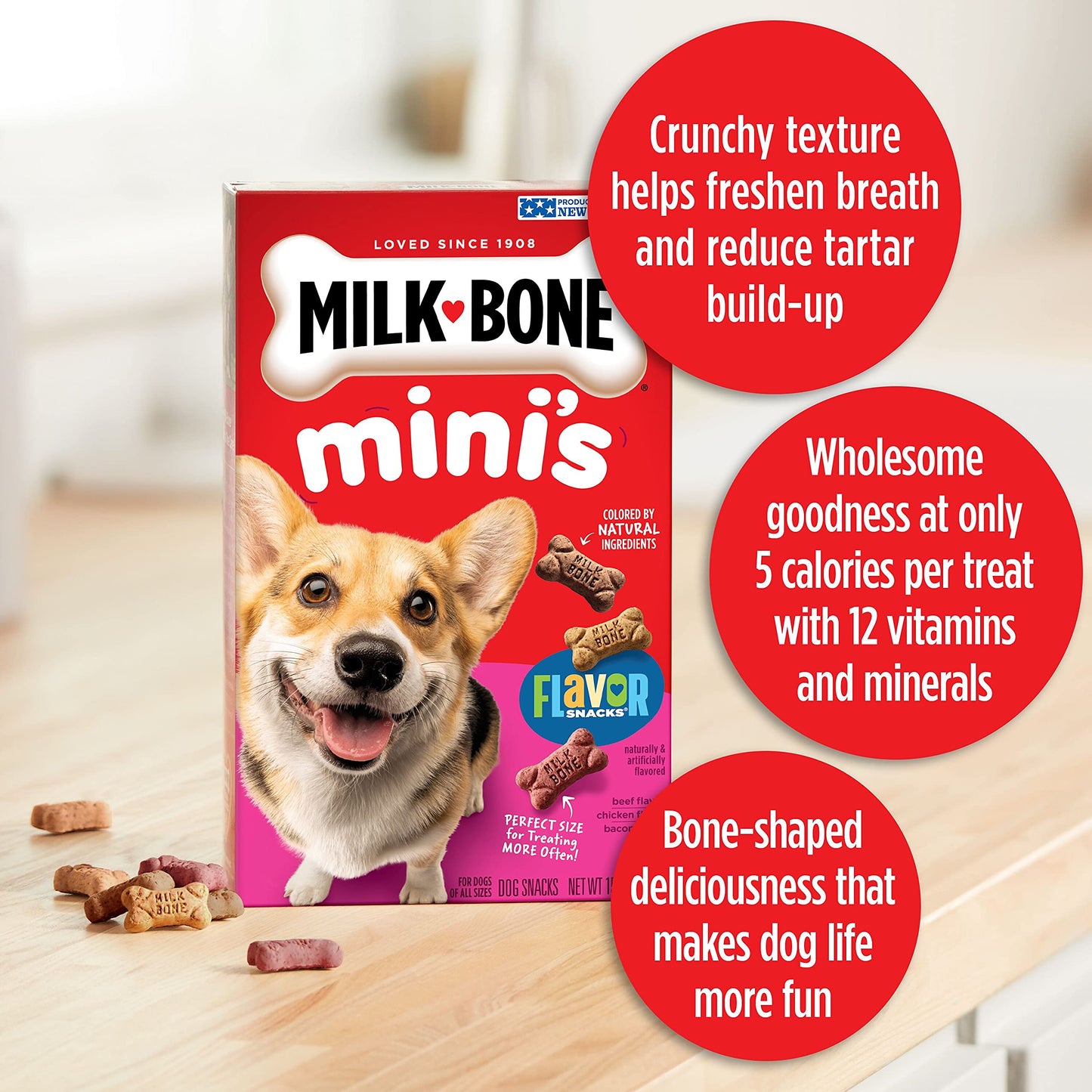 Milk-Bone Flavor Snacks Dog Biscuits, Mini Crunchy Dog Treats, 36 Ounce