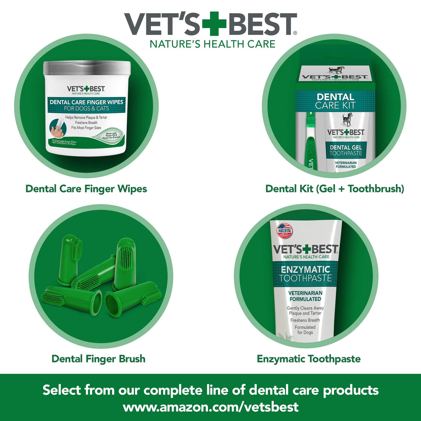 Vet's Best Dental Care Finger Wipes - Reduces Plaque & Freshens Breath - Teeth Cleaning Finger Wipes for Dogs & Cats - 50 Count