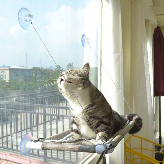 Cat Window Perch, Cat Hammock Window Seat, Space Saving And Safety Window Mounted Cat Bed ( Beige Premium Set )