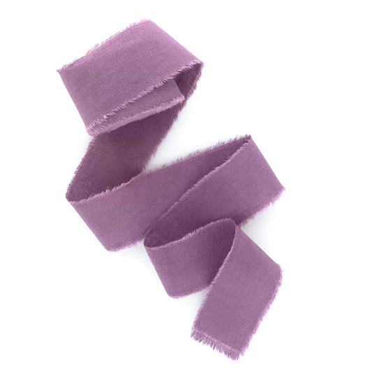 Amethyst ribbon 1/2" 1" 2" 3 inch wide 5yd cotton Frayed edges hand dyed for Rustic wedding invitation ties favors gift wrapping Party decor bows Florist Bouquet supplies Flat lay props (Amethyst)