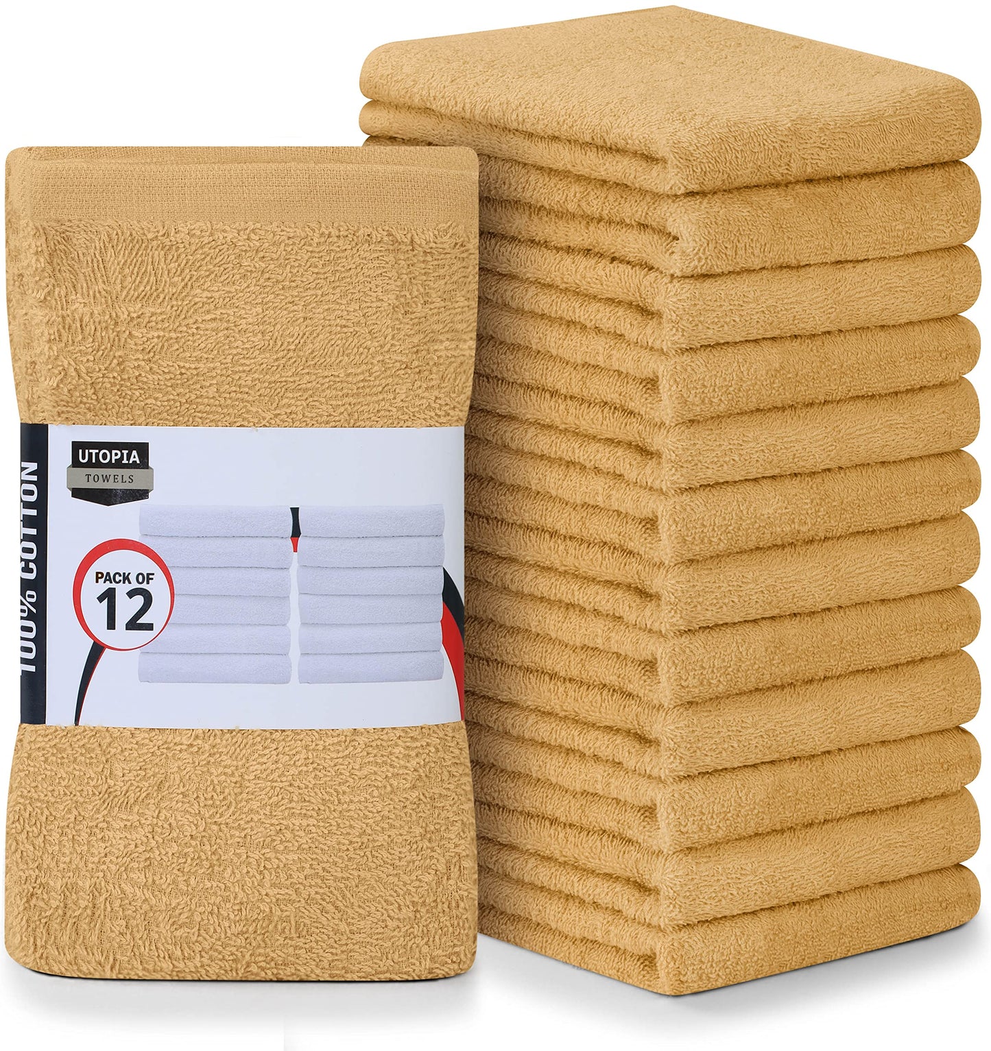 Utopia Towels Kitchen Bar Mops Towels, Pack of 12 Towels - 16 x 19 Inches, 100% Cotton Super Absorbent Beige Bar Towels, Multi-Purpose Cleaning Towels for Home and Kitchen Bars