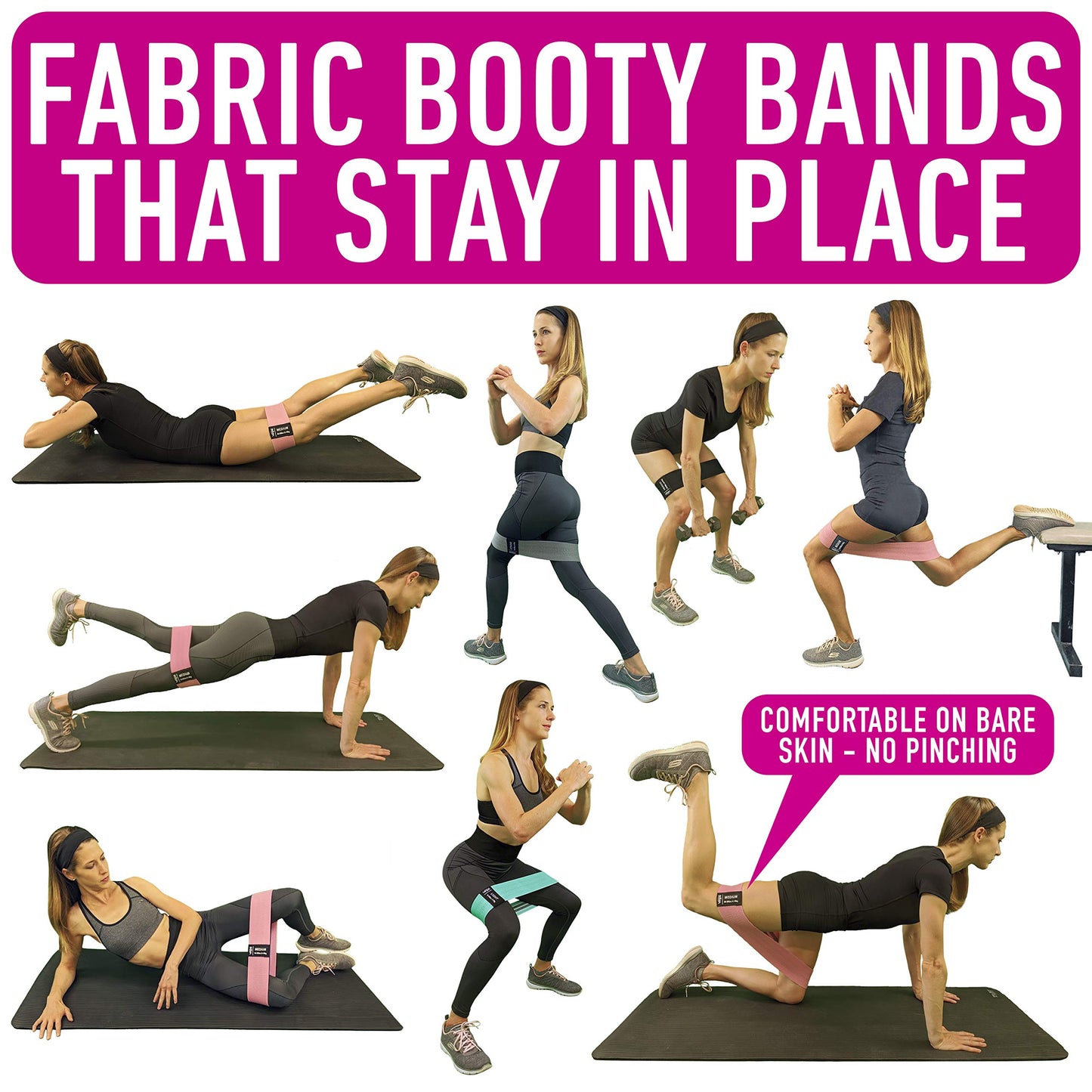 4 Fabric Booty Exercise Bands for Women & Men - Glute, Hip & Thigh Resistance Bands with Workout Guide